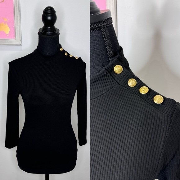 Express Black Women’s Gold Shoulder Buttons Long Sleeve Top (XS) - Picture 1 of 8